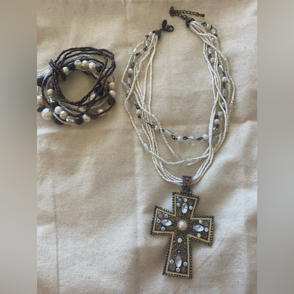 Cross necklaces (2) and matching bracelet